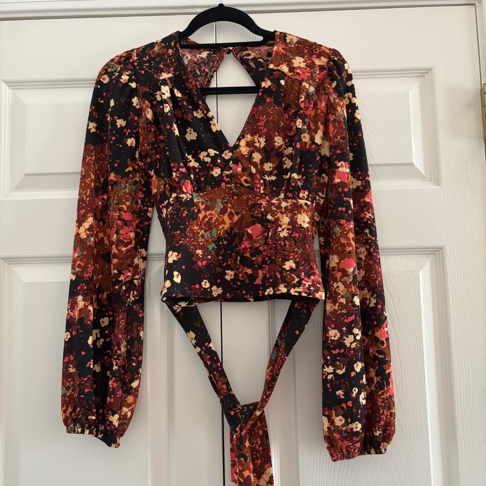 Anthropologie floral print blouse with long sleeves & v-neck